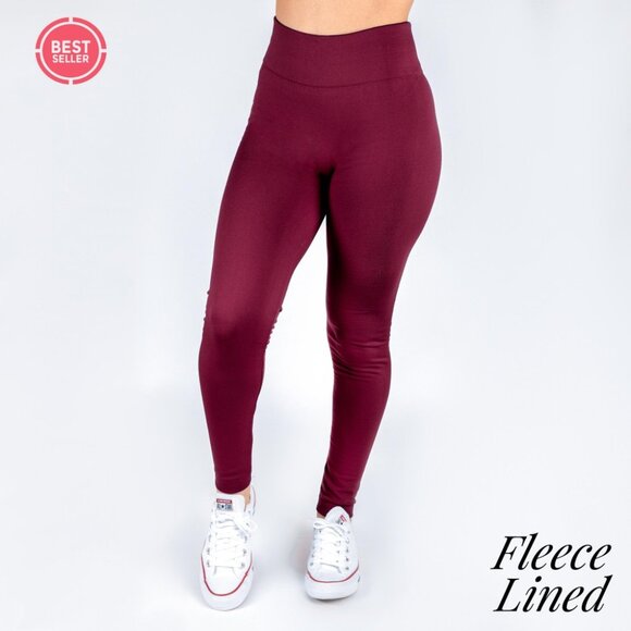 One Blessed Nana Pants - NWT BOUTIQUE  FALL/WINTER  FLEECE Lined Leggings. BURGUNDY  SIZE: 0 - 12